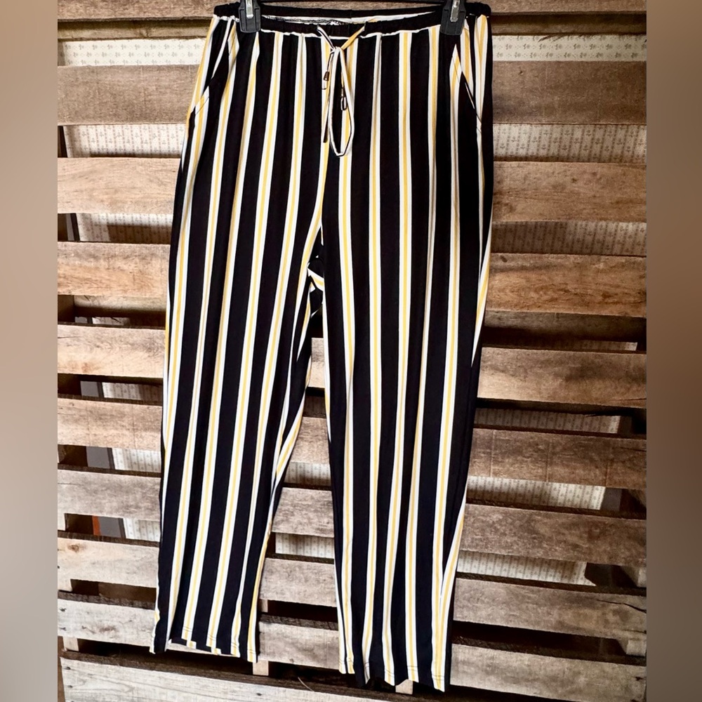 New Directions Women's Straight Leg Pants with Black and Yellow Stripes